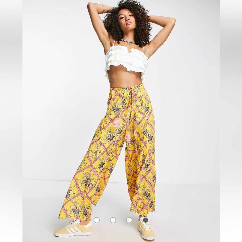 Free People I’m The One Lounge Pant Yellow Multicolor - Picture 2 of 9
